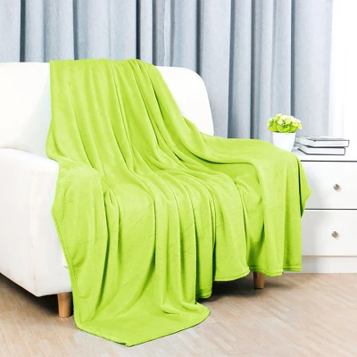1 Pc Full/Queen Polyester Flannel Fleece Bed Blankets Yellow Green - PiccoCasa 1 1 Pc Full/Queen Polyester Flannel Fleece Bed Blankets Yellow Green - PiccoCasa