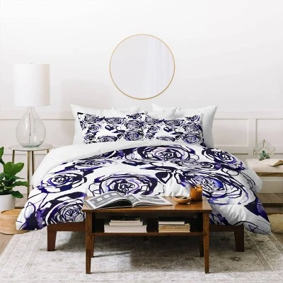 Holly Sharpe Inky Roses Duvet Cover Set Purple - Deny Designs 2 Holly Sharpe Inky Roses Duvet Cover Set Purple - Deny Designs - Image 2
