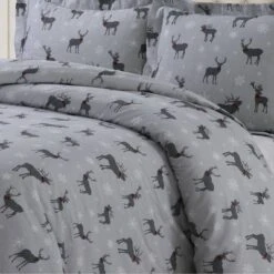 Checkered Buck Heavyweight Cotton Flannel Printed 3pc Oversized Duvet Set - Tribeca Living