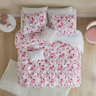 Penelope Floral Printed Ruched Comforter Set Pink 10 Penelope Floral Printed Ruched Comforter Set Pink - Image 10