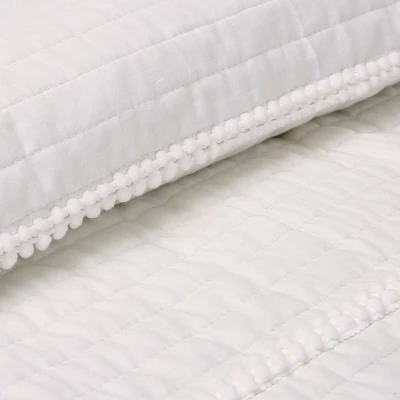 White Pom Pom Stripe Quilt Set - Lush Décor 3 White Pom Pom Stripe Quilt Set - Lush Décor - Image 3
