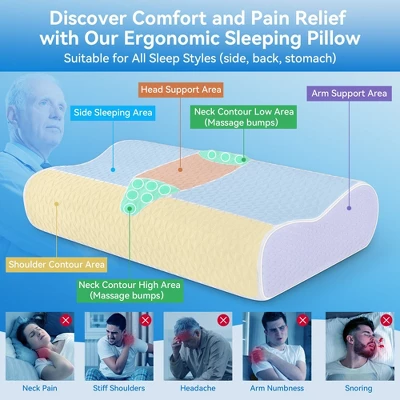 Zibroges Bed Pillow, Cervical Pillow For Neck Pain Relief, Memory Foam Neck Pillow, Contour Cooling Pillow, Adjustable Orthopedic Sandwich Pillow 1 Zibroges Bed Pillow, Cervical Pillow For Neck Pain Relief, Memory Foam Neck Pillow, Contour Cooling Pillow, Adjustable Orthopedic Sandwich Pillow