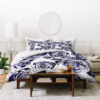 Holly Sharpe Inky Roses Duvet Cover Set Purple - Deny Designs 1 Holly Sharpe Inky Roses Duvet Cover Set Purple - Deny Designs