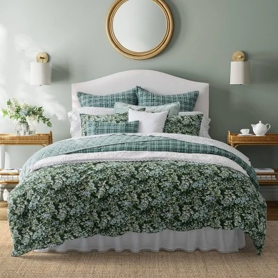 Laura Ashley 7pc Bramble Floral 100% Cotton Comforter Sham Bonus Set Green 10 Laura Ashley 7pc Bramble Floral 100% Cotton Comforter Sham Bonus Set Green - Image 10