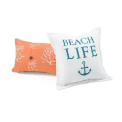 Coastal Reef Feather Reversible Quilt Set Blue/Coral - Lush Décor -Bedding Discount Store GUEST 17c03992 e217 433e 95fc a6b601cb4675