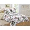 J&V TEXTILES King Reversible Printed Quilt Set Bed Blankets Floral White/Pink/Green