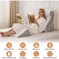 Dyonery 4PCS Wedge Pillow Set For After Surgery, For Back Pain Relief, Recovery, Acid Reflux, Snoring, Body Pillow, Leg, Shoulder Support, White/Grey -Bedding Discount Store GUEST 24c4537c ca8b 4f1c a0e3 42d69b291edd