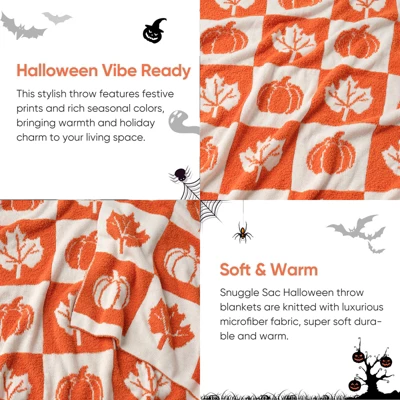 Snuggle Sac Ultra-Soft Microfiber Fall Checkered Pumpkin Maple Leaf Throw Blanket, Seasonal Decorative Accent 3 Snuggle Sac Ultra-Soft Microfiber Fall Checkered Pumpkin Maple Leaf Throw Blanket, Seasonal Decorative Accent - Image 3