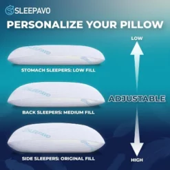 Sleepavo Adjustable Shredded Memory Foam Pillows Queen Size Set Of 2 - Extra Soft Cooling Bed Pillows For Sleeping - Comfy Cool - 2 Pack Pillow