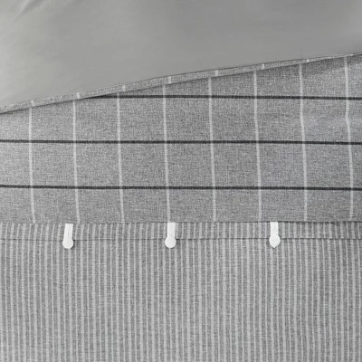 Madison Park 3pc Full/Queen Oakdale Faux Linen Jacquard Duvet Cover Set Gray 7 Madison Park 3pc Full/Queen Oakdale Faux Linen Jacquard Duvet Cover Set Gray - Image 7