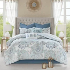 8pc Lian Cotton Printed Reversible Comforter Set Blue -Bedding Discount Store GUEST 2e891653 d9f2 4bbf b714 7629ece7f39d