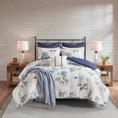 Benita 7pc Printed Seersucker Comforter Set Blue 1 Benita 7pc Printed Seersucker Comforter Set Blue
