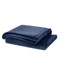 Cannon King Solid Plush Blanket Dark Blue: Cozy Year-Round Polyester Fabric, Machine Washable, 108in X 90in