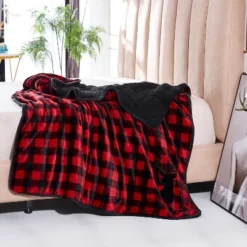 48" X 72" 15lbs Reversible Velvet Sherpa Weighted Bed Blanket Buffalo Plaid Deer - Rejuve