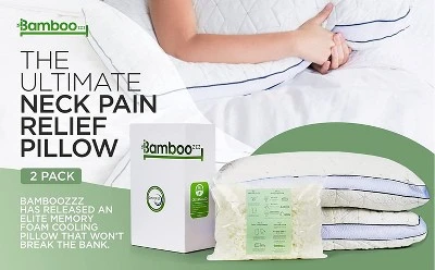 BAMBOOzzz Bed Pillow 2 Pack - Soft Adjustable Cross Cut Shredded Memory Foam For All Sleeping Types-Cooling Rayon Bamboo Washable Hypoallergenic Cover 2 BAMBOOzzz Bed Pillow 2 Pack - Soft Adjustable Cross Cut Shredded Memory Foam For All Sleeping Types-Cooling Rayon Bamboo Washable Hypoallergenic Cover - Image 2