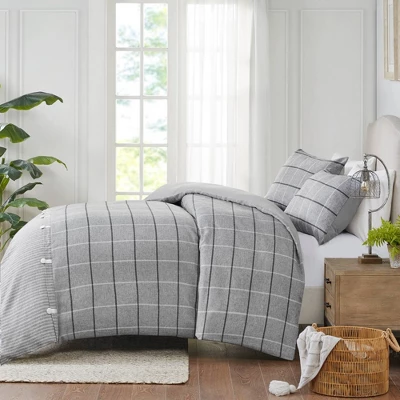 Madison Park 3pc Full/Queen Oakdale Faux Linen Jacquard Duvet Cover Set Gray 2 Madison Park 3pc Full/Queen Oakdale Faux Linen Jacquard Duvet Cover Set Gray - Image 2