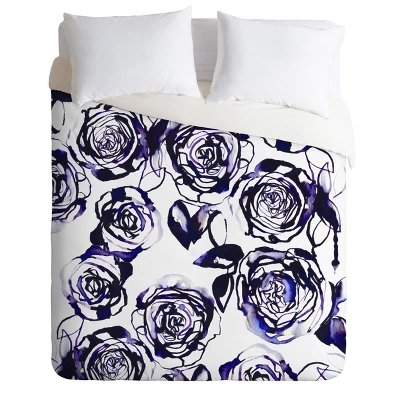 Holly Sharpe Inky Roses Duvet Cover Set Purple - Deny Designs 5 Holly Sharpe Inky Roses Duvet Cover Set Purple - Deny Designs - Image 5
