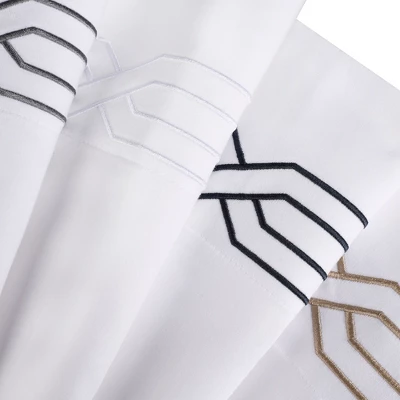 Luxury 1200 Thread Count Premium Cotton Geometric Scroll Embroidered 4 Piece Bed Sheet Set By Blue Nile Mills 6 Luxury 1200 Thread Count Premium Cotton Geometric Scroll Embroidered 4 Piece Bed Sheet Set By Blue Nile Mills - Image 6