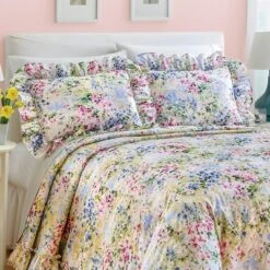 Collections Etc Floral Gardenscape Plisse Pillow Shams - Set Of 2 26" X 20"