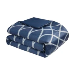 Zara Charmeuse Geo Print Comforter Bedding Set Navy