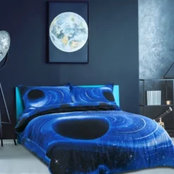 PiccoCasa Polyester Galaxy Sky Cosmos Night Duvet Cover Sets 4 Pcs With 2 Pillowcases Queen Blue