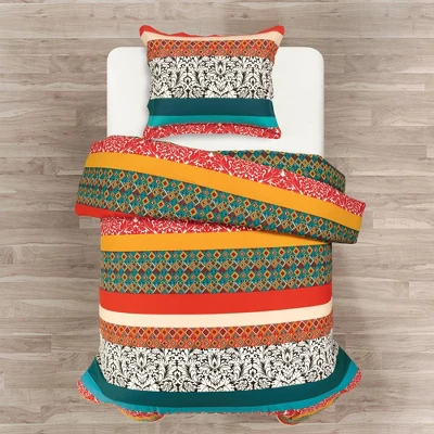 Lush Décor Boho Stripe Reversible Cotton Duvet Cover Set Turquoise/Tangerine 1 Lush Décor Boho Stripe Reversible Cotton Duvet Cover Set Turquoise/Tangerine