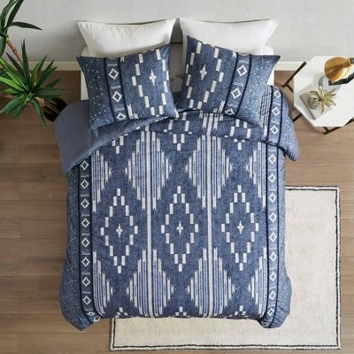 Inari Cotton Printed Duvet Cover Set With Trims Indigo Blue - Ink+Ivy 11 Inari Cotton Printed Duvet Cover Set With Trims Indigo Blue - Ink+Ivy - Image 11