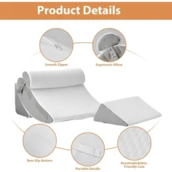 Dyonery 4PCS Wedge Pillow Set For After Surgery, For Back Pain Relief, Recovery, Acid Reflux, Snoring, Body Pillow, Leg, Shoulder Support, White/Grey -Bedding Discount Store GUEST 58af4c4d 47cf 4648 8b96 7a35e99dfff0