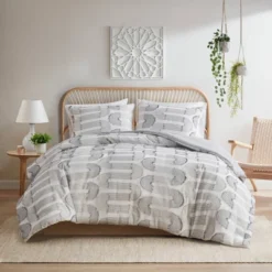 Intelligent Design Esther Clip Jacquard Duvet Cover Set Gray