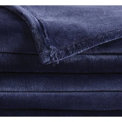 Truly Soft Velvet Plush Family Blanket Navy: 120x120" Microplush, Machine Washable, All Ages 2 Truly Soft Velvet Plush Family Blanket Navy: 120x120" Microplush, Machine Washable, All Ages - Image 2