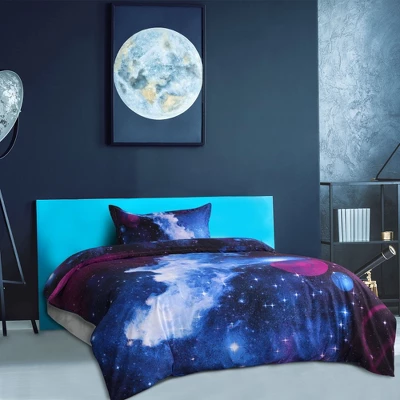 PiccoCasa Polyester Galaxy Sky Cosmos Night Bedding Sets 2 Pcs Including 1 Duvet Cover & 1 Pillow Sham Single Sky Blue 1 PiccoCasa Polyester Galaxy Sky Cosmos Night Bedding Sets 2 Pcs Including 1 Duvet Cover & 1 Pillow Sham Single Sky Blue