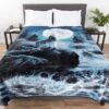Hastings Home Faux Mink Heavy Fleece Blanket With Howling Wolf Pattern - 74" X 91"