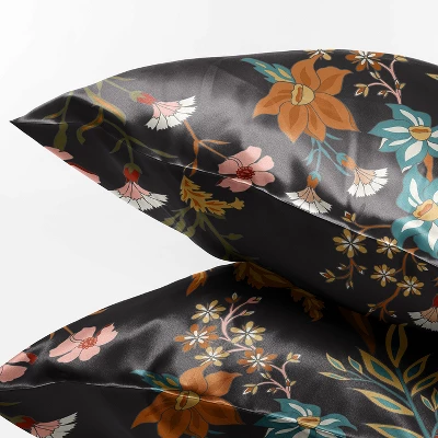 Sweet Jojo Designs Decorative Satin Pillowcases Boho Floral Wildflower Black And Orange 2pc 2 Sweet Jojo Designs Decorative Satin Pillowcases Boho Floral Wildflower Black And Orange 2pc - Image 2