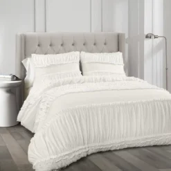 White Nova Ruffle Comforter Set - Lush Décor