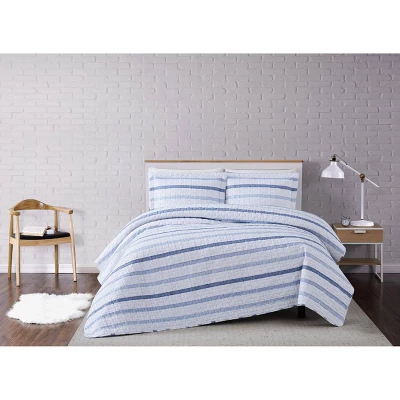 Waffle Stripe Quilt Set Blue/White - Truly Soft 3 Waffle Stripe Quilt Set Blue/White - Truly Soft - Image 3