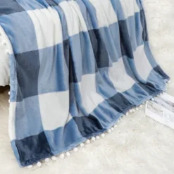 PiccoCasa Flannel Pom-Pom Tartan Checkered Fleece Throw Blanket 1Pc -Bedding Discount Store GUEST 6122c0be 4e89 43e4 90fb fc0c4ab00dde