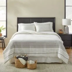 Alternating Pinstripe Comforter & Sham Set Gray/Cream - Hearth & Hand™ With Magnolia 6 Alternating Pinstripe Comforter & Sham Set Gray/Cream - Hearth & Hand™ With Magnolia -Bedding Discount Store GUEST 675d60c1 b13c 44e3 9260 4a8efb0c0e38
