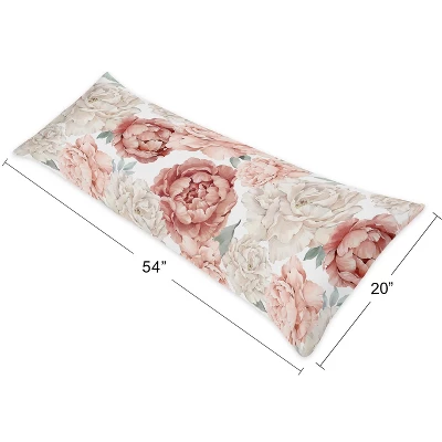 Sweet Jojo Designs Girl Body Pillow Cover (Pillow Not Included) 54in.x20in. Peony Floral Garden Pink And Ivory 3 Sweet Jojo Designs Girl Body Pillow Cover (Pillow Not Included) 54in.x20in. Peony Floral Garden Pink And Ivory - Image 3