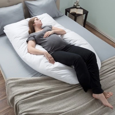 Hastings Home U-Shaped Full-Body Support Pregnancy Pillow With Zippered Cover - White, 60" X 38" 5 Hastings Home U-Shaped Full-Body Support Pregnancy Pillow With Zippered Cover - White, 60" X 38" - Image 5