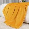 1 Pc Polyester Luxury Flannel With Pompom Fringe Bed Blankets - PiccoCasa