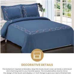 Classic Spring Blooms Colorful Floral Embroidered 200-Thread Count Cotton Modern And Transitional 3-Piece Duvet Cover Set By Blue Nile Mills -Bedding Discount Store GUEST 7046ffea cad8 44a1 b6da bb2a636bddca