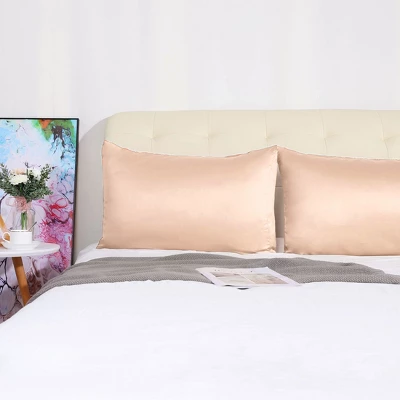2 Pcs Standard 20"x26" Soft Satin Envelope Pillow Cases Light Tan - PiccoCasa 2 2 Pcs Standard 20"x26" Soft Satin Envelope Pillow Cases Light Tan - PiccoCasa - Image 2