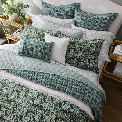 Laura Ashley 7pc Bramble Floral 100% Cotton Comforter Sham Bonus Set Green 8 Laura Ashley 7pc Bramble Floral 100% Cotton Comforter Sham Bonus Set Green - Image 8
