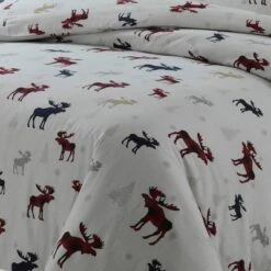Plaid Moose Cotton Flannel Printed 3pc Oversized Duvet Set - Tribeca Living