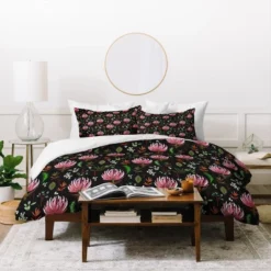Black Floral Holli Zollinger Protea Boho Duvet Cover (Queen) - Deny Designs
