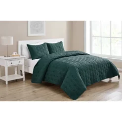 Kaleidoscope Embossed Geometric 3pc Quilt Set - VCNY