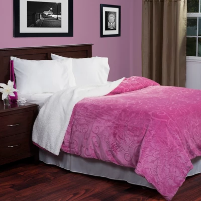 Yorkshire Home Floral Etched Fleece Blanket With Sherpa Back 1 Yorkshire Home Floral Etched Fleece Blanket With Sherpa Back