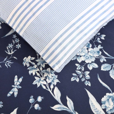 Laura Ashley 5pc Twin Branch Toile 100% Cotton Duvet Cover Bonus Set Blue 7 Laura Ashley 5pc Twin Branch Toile 100% Cotton Duvet Cover Bonus Set Blue - Image 7