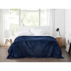 Cannon Twin XL Solid Plush Blanket Dark Blue