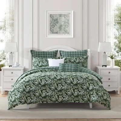 Laura Ashley 7pc Bramble Floral 100% Cotton Comforter Sham Bonus Set Green 1 Laura Ashley 7pc Bramble Floral 100% Cotton Comforter Sham Bonus Set Green